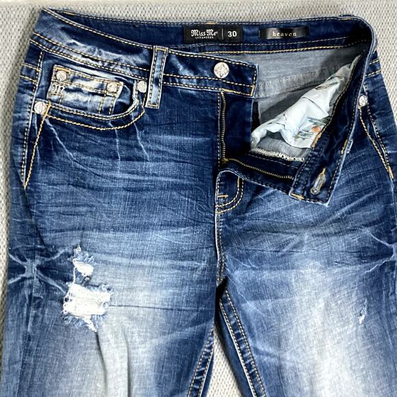 Miss Me Los Angeles Heaven Jeans Women 30 31X34 Blue High Rise Flare Distressed - Picture 5 of 13